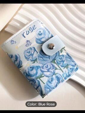 Blue Rose Floral Compact Wallet - Women's Small Fold Wallet